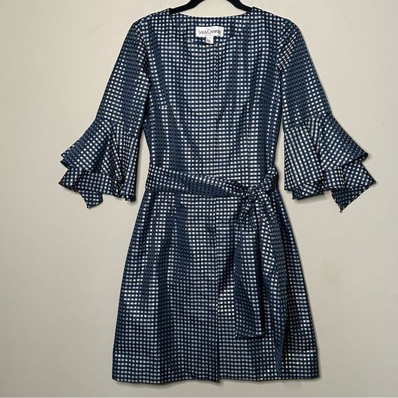 Sara Campbell Navy and White Checkered Midi Dress - Picture 4 of 13